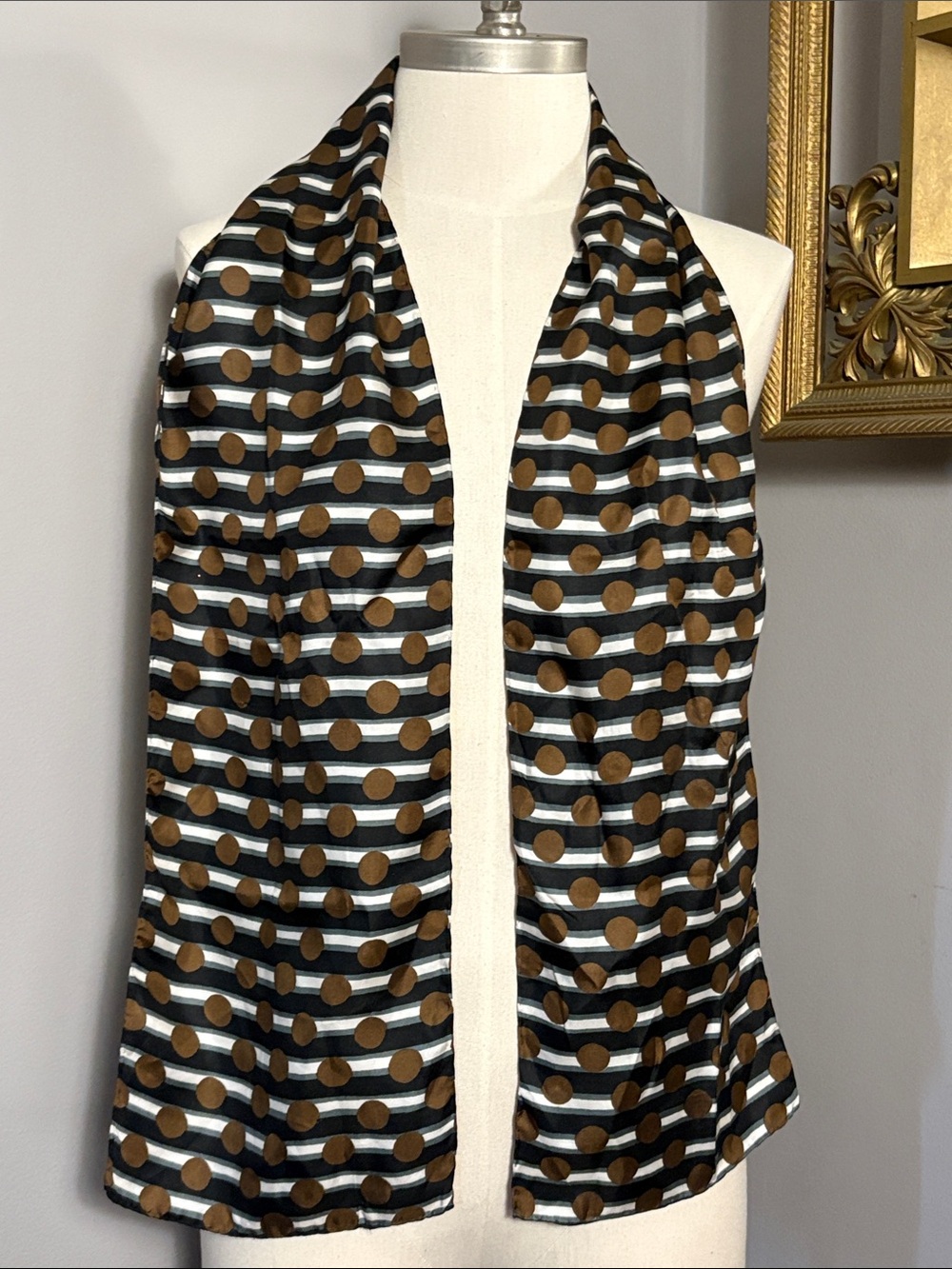 Hudson’s VINTAGE Black and Brown Polka Dot Silk Scarf